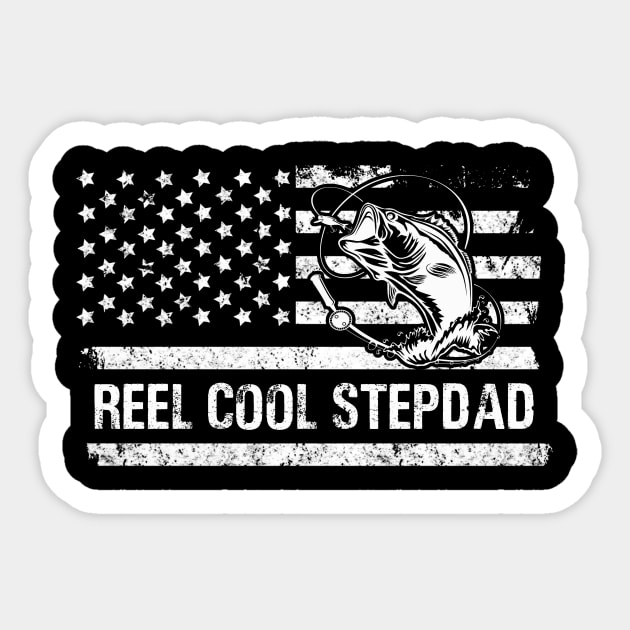 Mens Reel Cool Stepdad American Flag Fisherman Daddy Father's Day Gifts Fishing Sticker by Oska Like